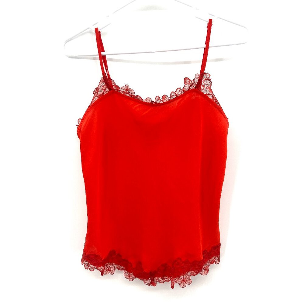 Free People Intimately Red Silky Lace Trim Camisole Tank Top Women's Medium